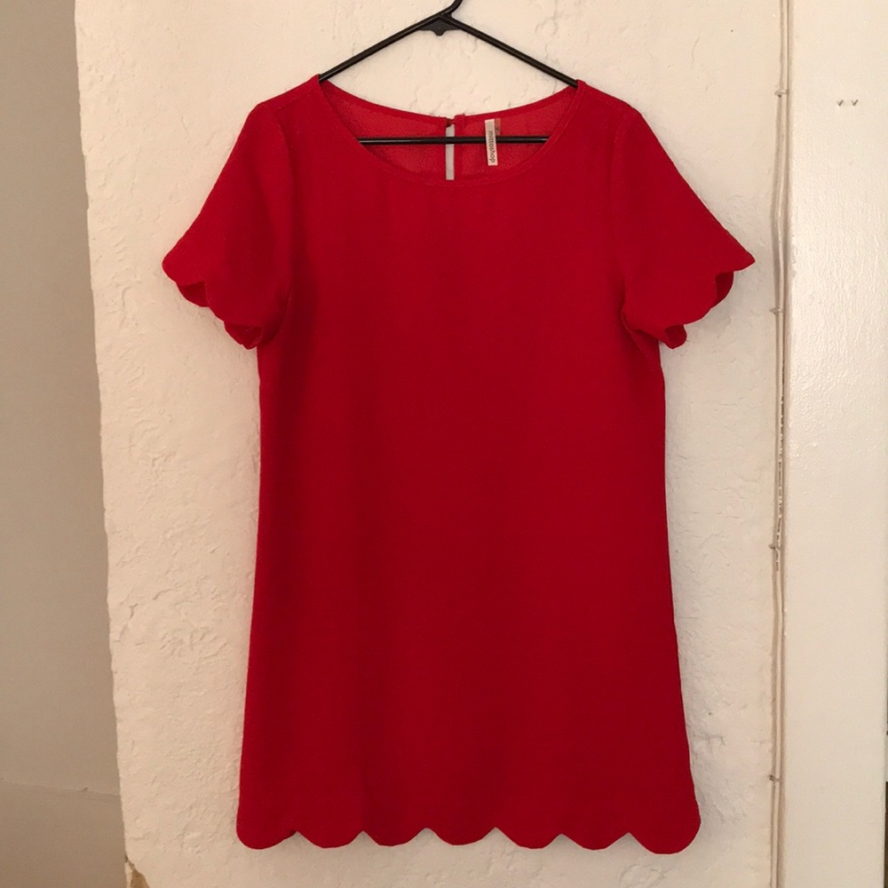 Red Scalloped Shift Dress - Medium